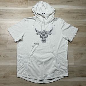 Under Armour X Project Rock Terry Short Sleeve Hoodie 1370465-110 Men's Size XL